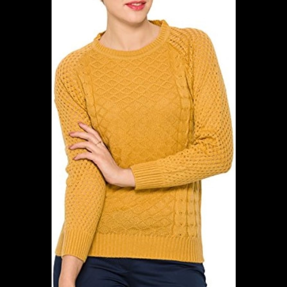 PARK AVENUE WOMEN Mustard Cable Knit Long Sleeved Sweater. Size 8 UK/4 US